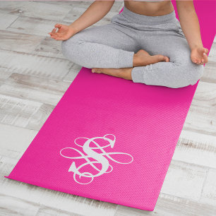Esterilla De Yoga Monograma inicial de giro blanco y rosado caliente
