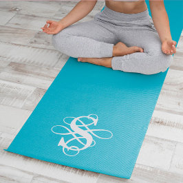 Esterilla De Yoga Monograma inicial turquesa y giratoria blanca