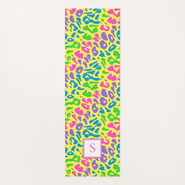 Esterilla De Yoga Monograma Leopard Bright Neon Personalizado (Anverso)