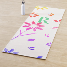 Esterilla De Yoga Monograma Lino Rosa Amarillo Verde azulado Floral