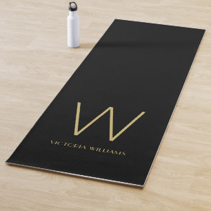 Esterilla De Yoga Monograma minimalista de oro negro moderno