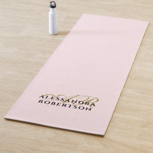Esterilla De Yoga Monograma Minimalista Pastel Oro Rosa Negro Estilo