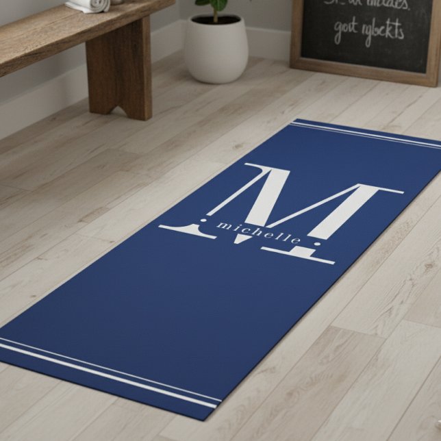 Esterilla De Yoga Monograma mínimo de la Marina azul y blanco (Subido por el creador)