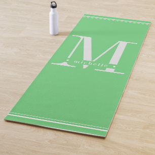 Esterilla De Yoga Monograma mínimo suave verde y blanco