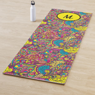 Esterilla De Yoga Monograma moderno de yoga floral en amarillo turqu