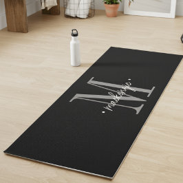 Esterilla De Yoga Monograma moderno minimalista negro blanco