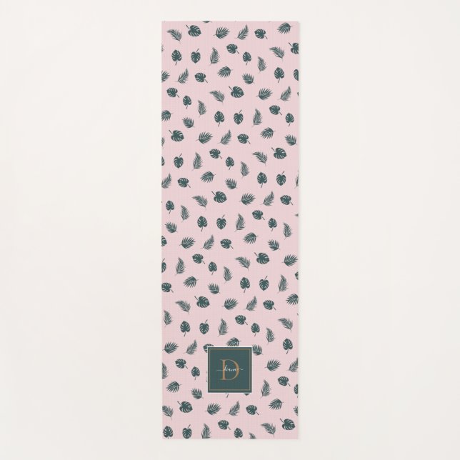 Esterilla De Yoga Monograma Monstera Palm Green Leaks con nombre (Anverso)