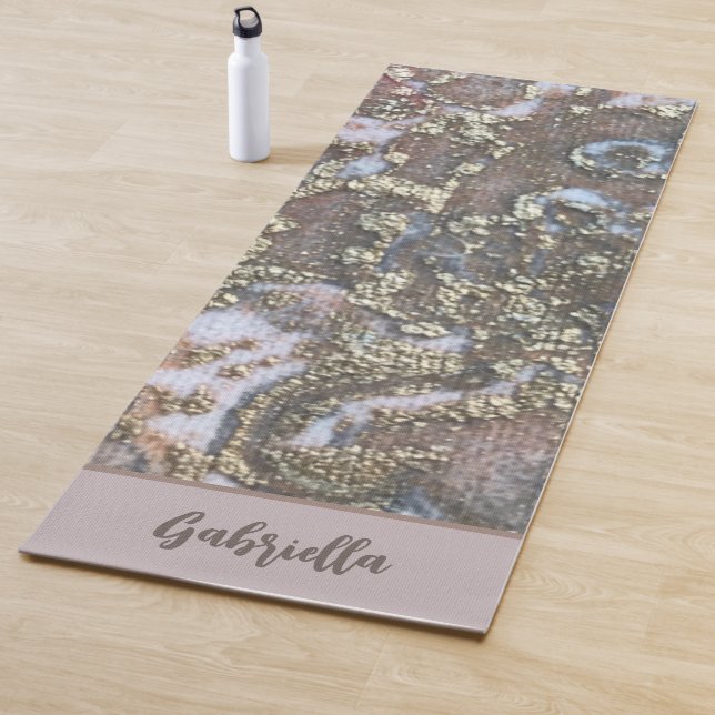 Esterilla De Yoga Monograma nombre oro rosa rubor que floral abstrac (In situ)