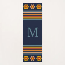 Monograma personalizado flores retro azul marino
