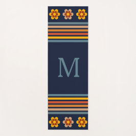 Esterilla De Yoga Monograma personalizado flores retro azul marino