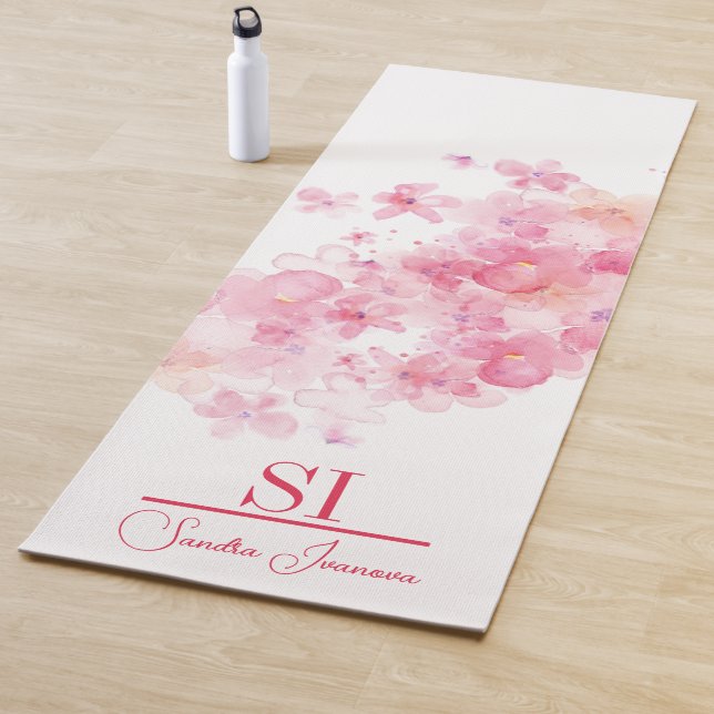 Esterilla De Yoga Monograma personalizado|Nombre con flor rosa moder (In situ)