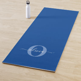 Esterilla De Yoga Monograma personalizado Nombre de guión Azul Blanc