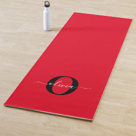 Esterilla De Yoga Monograma personalizado Nombre de guión rojo blanc