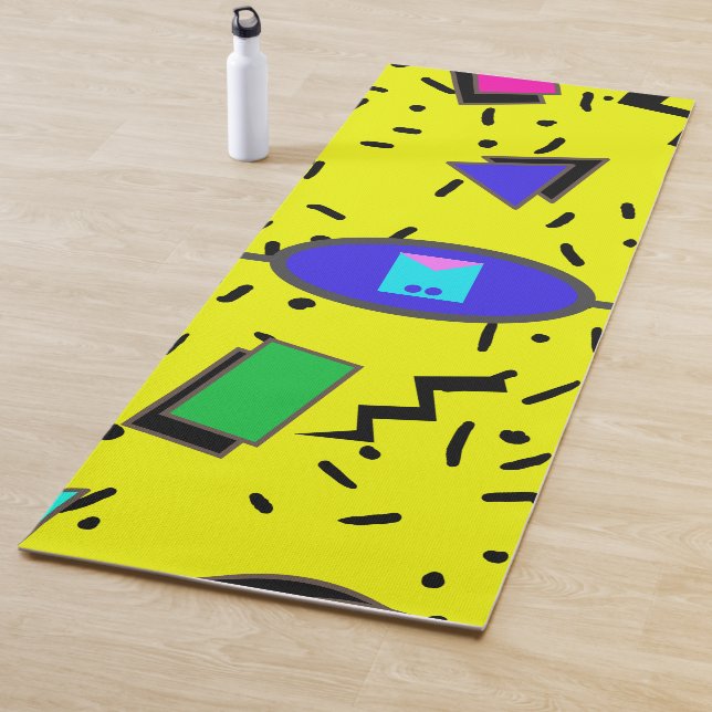 Esterilla De Yoga Monograma retro estilo memphis amarillo de los año (In situ)