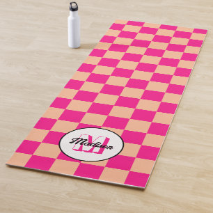 Esterilla De Yoga Monograma retro geométrico rosa caliente de durazn