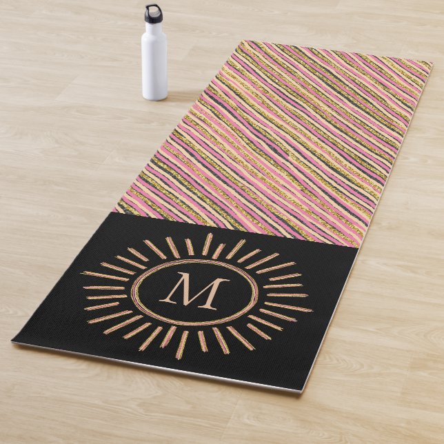 Esterilla De Yoga Monograma simple dorado rosado simple negro (In situ)