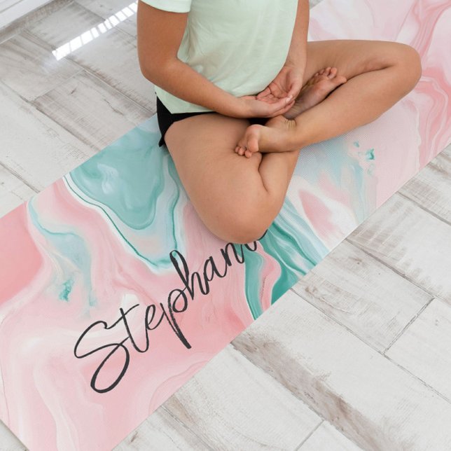 Esterilla De Yoga Monograma simple Resumen Marble Rosa (Stunning green abstract design with elegant marbled textures and a simple custom name. )