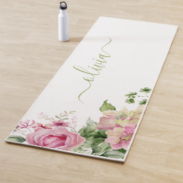 Esterilla De Yoga Monograma verde claro y rosa