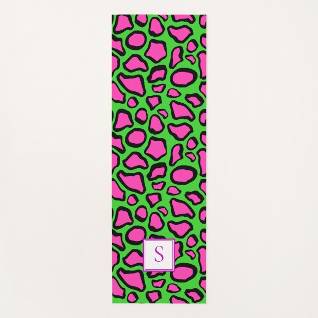 Esterilla De Yoga Monograma verde púrpura neón personalizado (Anverso)