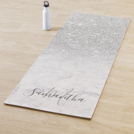 Esterilla De Yoga Monogramado de mármol oscuro purpurina de plata de