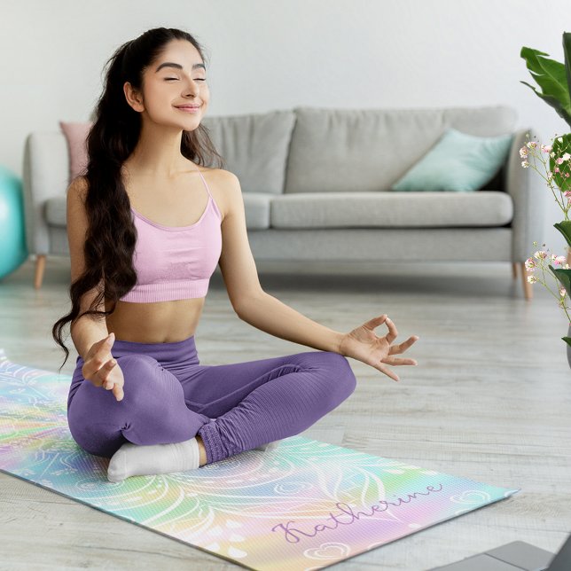 Esterilla De Yoga Monogramado Pastel Holográfico Mandala (Subido por el creador)