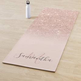 Esterilla De Yoga Monogramado rosa oscuro purpurina de oro rosa