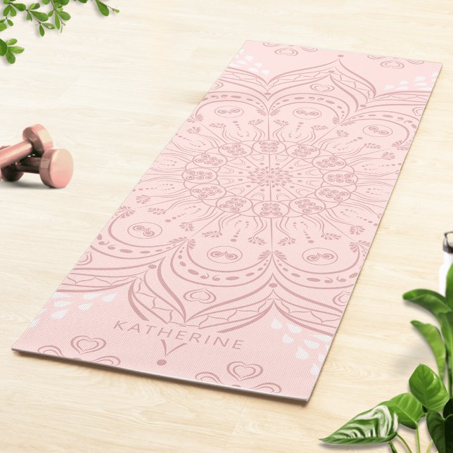 Esterilla De Yoga Monogrammed Boho Rubor Pink Mandala Elegant (Personalized Blush Pink Yoga Mat with Elegant Mandala Pattern)
