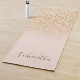Esterilla De Yoga Monogramo de color rojo oscuro purpurina dorado