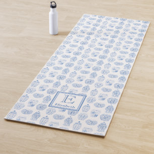 Esterilla De Yoga Monogramo del patrón de las jarras de jengibre azu