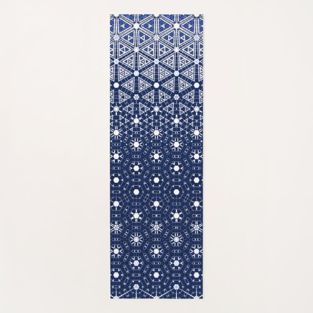 Esterilla De Yoga Mosaico azul y blanco de la marina (Anverso)
