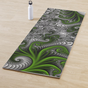 Esterilla De Yoga Mundo de fantasía verde y gris arte abstracto frac