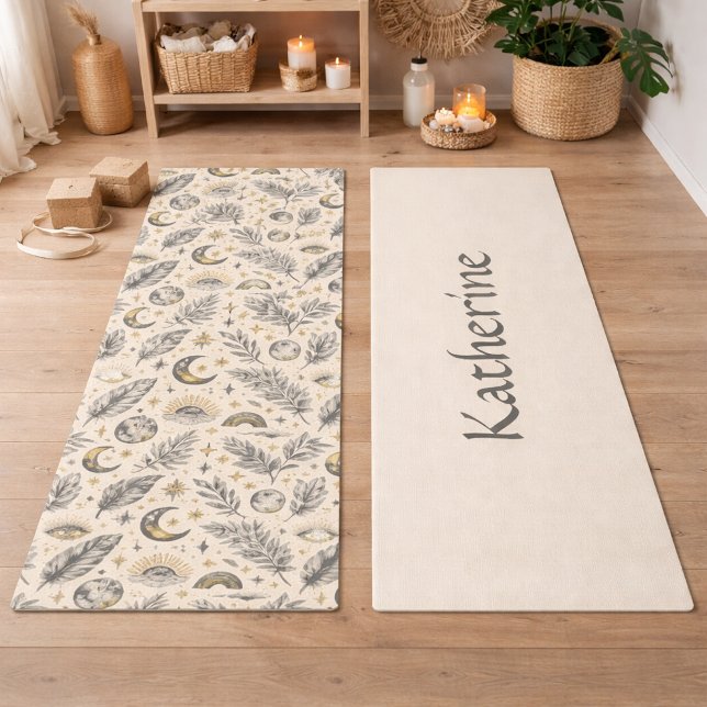 Esterilla De Yoga Mystical Celestial Moon Stars Pattern Custom Name (Subido por el creador)