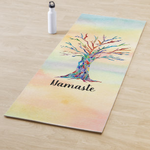 Esterilla De Yoga Namaste Árbol Arcoíris Acuarela
