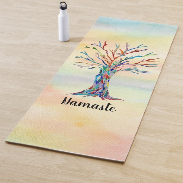 Esterilla De Yoga Namaste Árbol Arcoíris Acuarela (In situ)