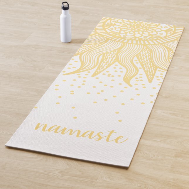 Esterilla De Yoga Namaste Gold Sun Mandala Confetti Blanco (In situ)