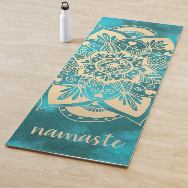 Esterilla De Yoga Namaste Gold Turquoise Flower Mandala (In situ)