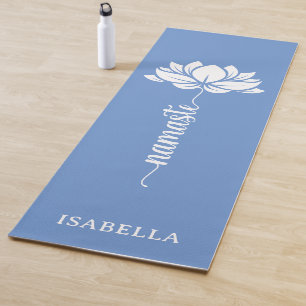 Esterilla De Yoga Namaste Lotus Flower Modern Blue Custom Name