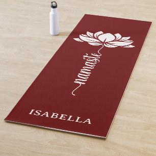 Esterilla De Yoga Namaste Lotus Flower Modern Burgundy Custom Name