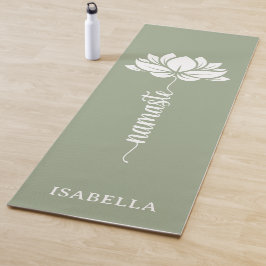 Esterilla De Yoga Namaste Lotus Flower Modern Green Custom Name
