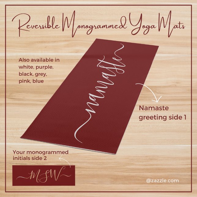 Esterilla De Yoga Namaste Monograma Maroon inicial Borgoña reversibl (Reversible personalized monogrammed initials maroon burgundy yoga mat. Gift her good health.)