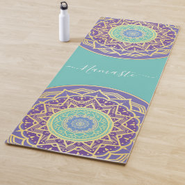 Esterilla De Yoga Namaste Púrpura Índigo Oro Turquesa Mandala Boho 