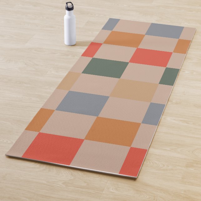 Esterilla De Yoga Naranja azul beige Brown Checkered Gingham Pattern (In situ)