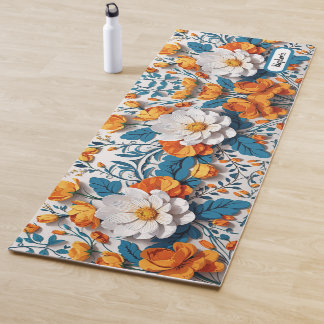 Esterilla De Yoga Naranja Blanco Elegante y Hermoso Flores
