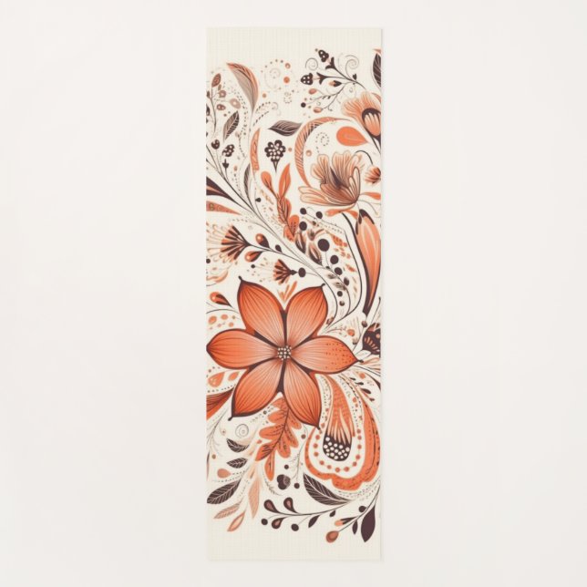 Esterilla De Yoga Naranja Brown Folk Floral (Anverso)