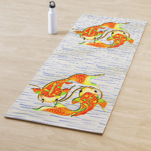 Esterilla De Yoga Naranja de pescado Koi Carp Green sobre el agua