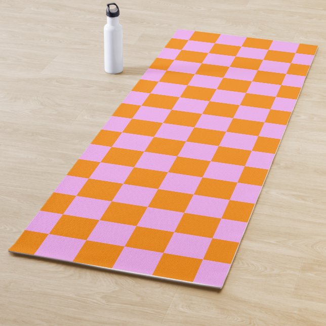 Esterilla De Yoga Naranja + Patrón de tablero de cheques rosados (In situ)