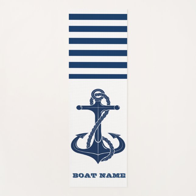 Esterilla De Yoga Nautical Boat Name,Anchor Navy Blue White Strip (Anverso)