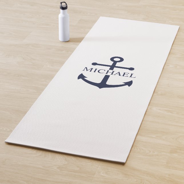 Esterilla De Yoga Nautical Navy Blue Anchor Nombre Personalizado (In situ)