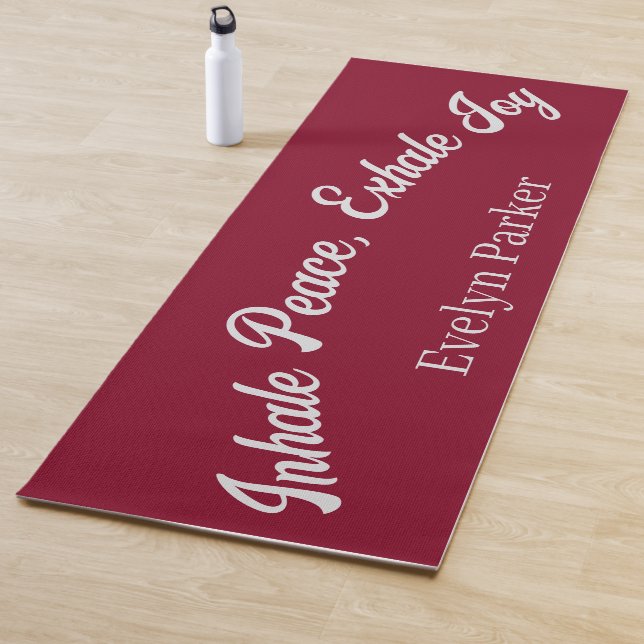 Esterilla De Yoga Navidad Personalizada Bugundy Plata Brillo Script (In situ)