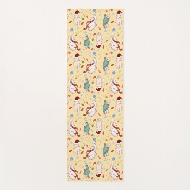 Esterilla De Yoga Navidades juguetones gatos con motivos de yarn y f (Anverso)